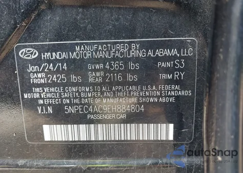 2014 Hyundai Sonata Limited from USA, damaged, VIN 5NPEC4AC9EH884804